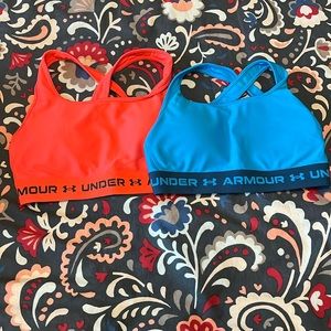 Red and blue under Armour sports bras